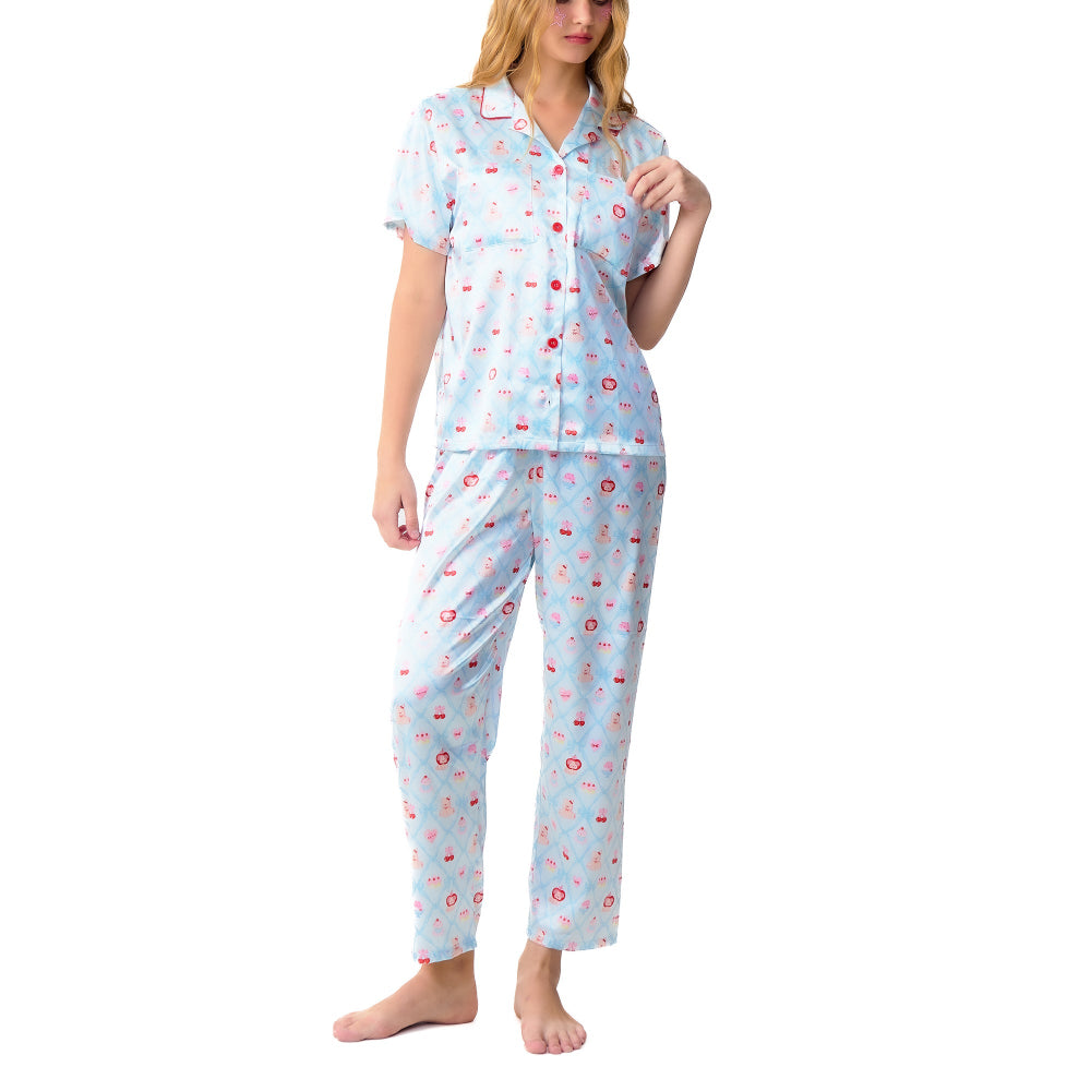 Wacoal No-Bra Sleepwear ชุดนอนกันโป๊ แขนสั้น ขายาว ชุดนอน รุ่น WN7V32 สีฟ้า (SX)