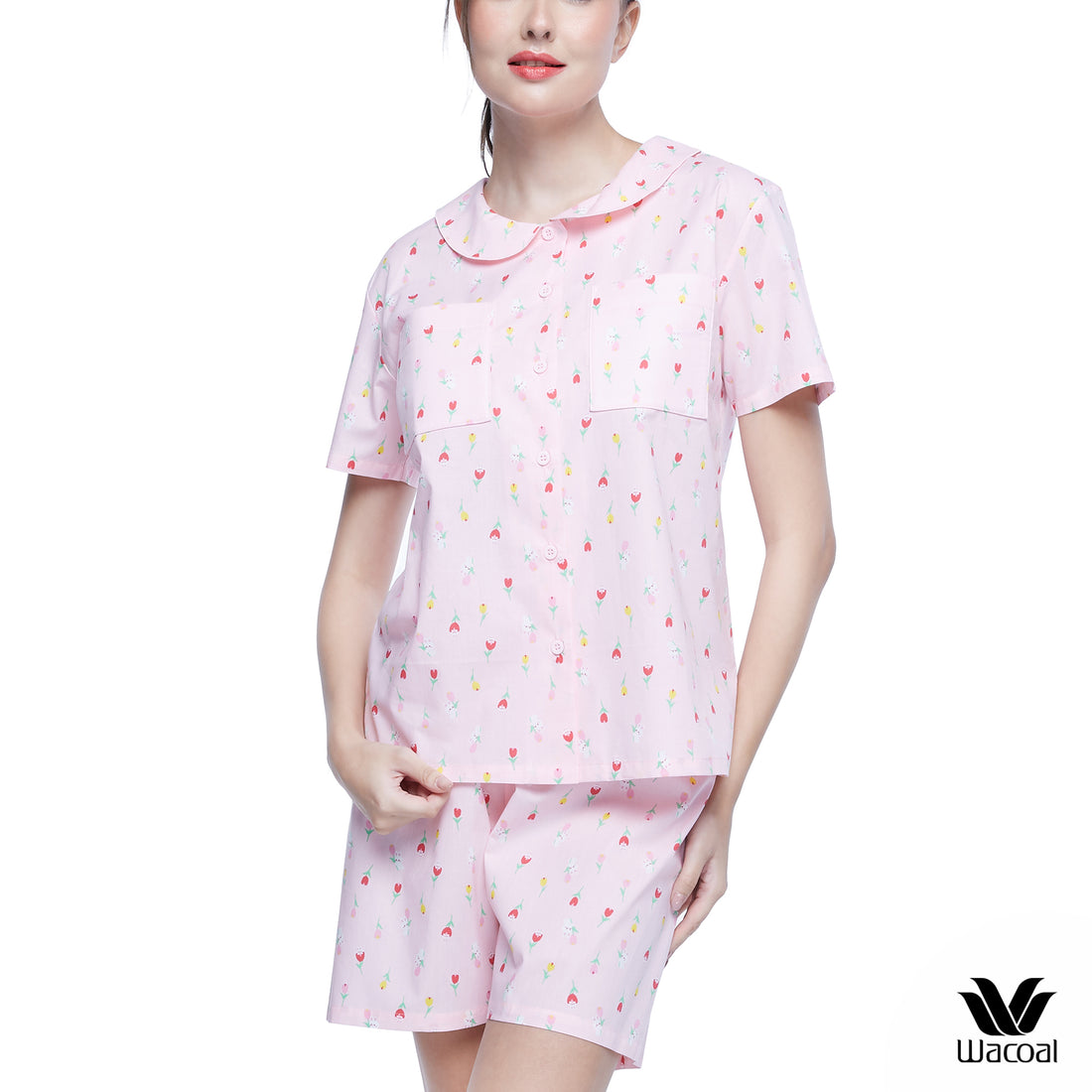 Wacoal Sleepwear, Wacoal pajamas, Hawaiian collar shirt, short sleeves/shorts, model WN9E01, pink (PR)
