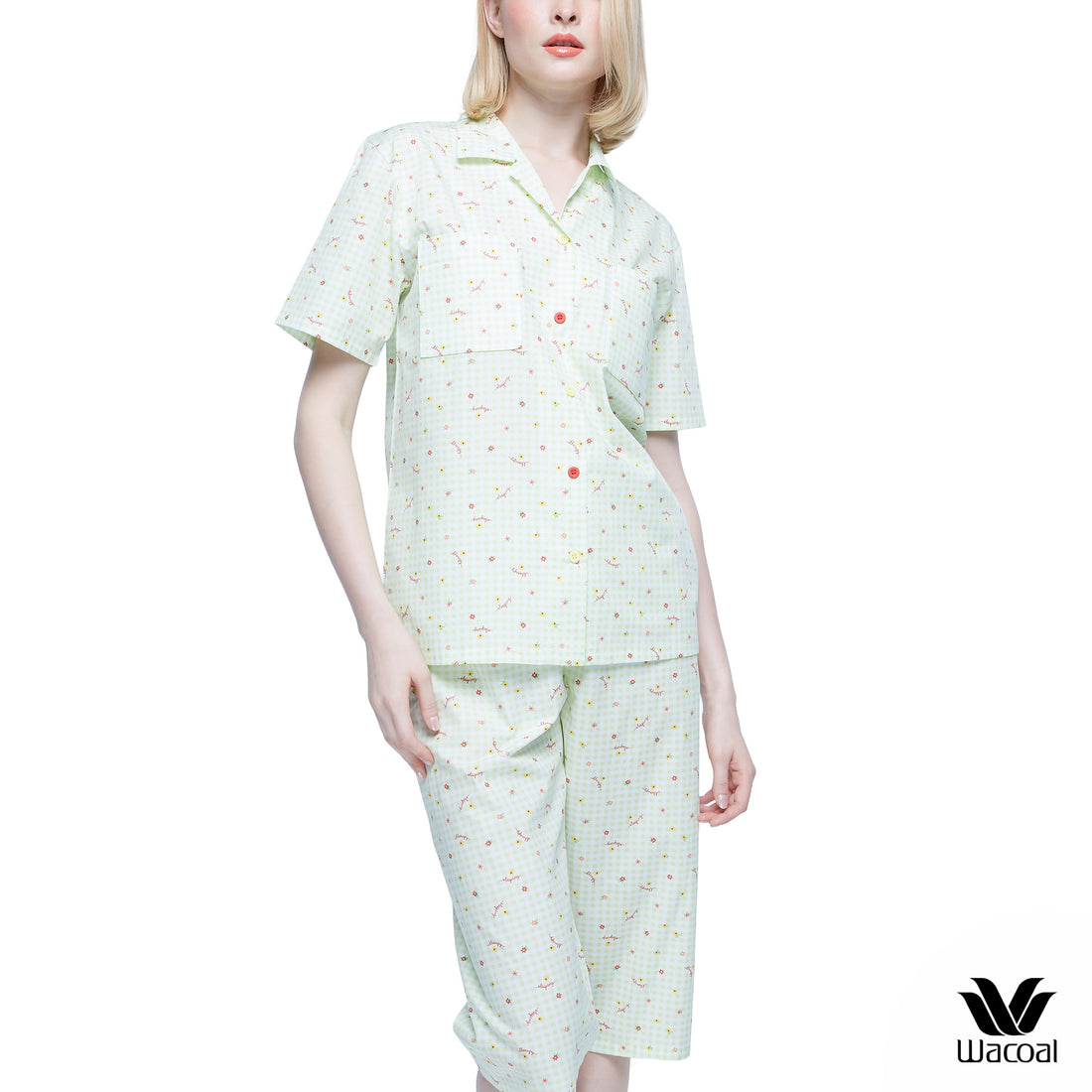Wacoal Sleepwear ชุดนอนกันโป๊ พิมพ์ลายน่ารัก รุ่น WN9E02 สีเขียว (GR)