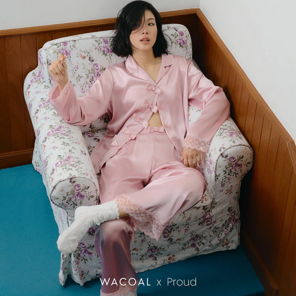 Wacoal x Proud ชุดนอนเซ็ต เสื้อแขนยาว กางเกงขายาว รุ่น WNC701 สีชมพู (PI)