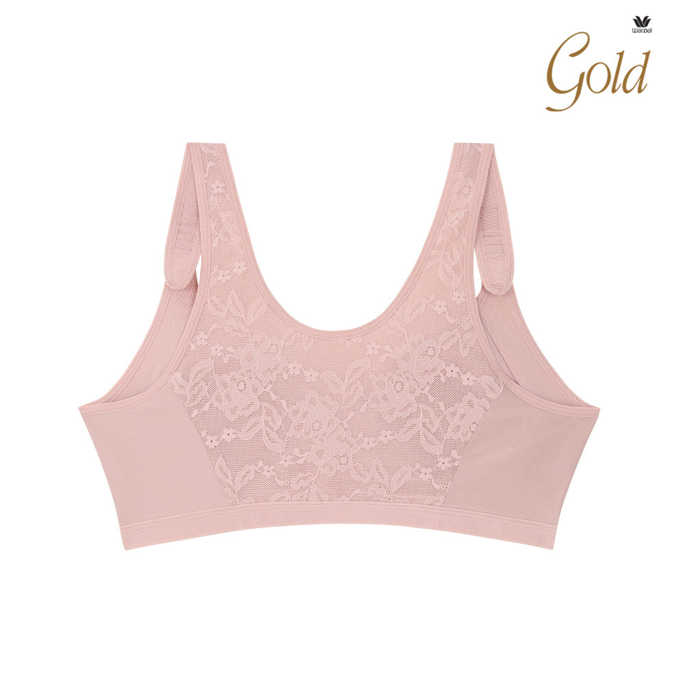Wacoal Gold บราเพื่อสุขภาพ ตะขอหน้า แบบไร้โครง รุ่น WO1548 สีชมพู (WR)