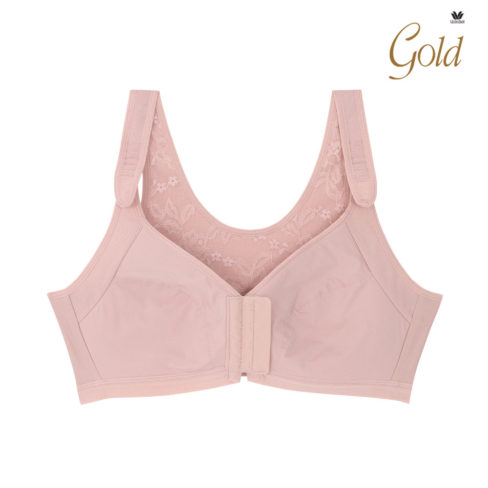 Wacoal Gold บราเพื่อสุขภาพ ตะขอหน้า แบบไร้โครง รุ่น WO1548 สีชมพู (WR)