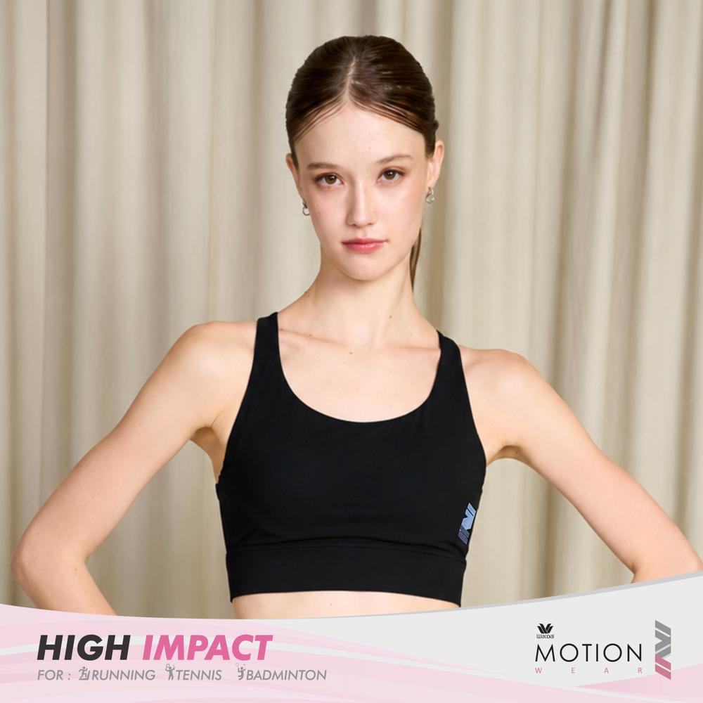 Wacoal Motion Wear บราออกกำลังกายแบบตะขอหลัง รุ่น WR1528 สีดำ (BL)