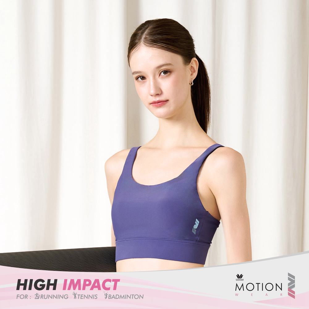 Wacoal Motion Wear บราออกกำลังกายแบบตะขอหลัง รุ่น WR1528 สีน้ำเงินอมเทา (NG)
