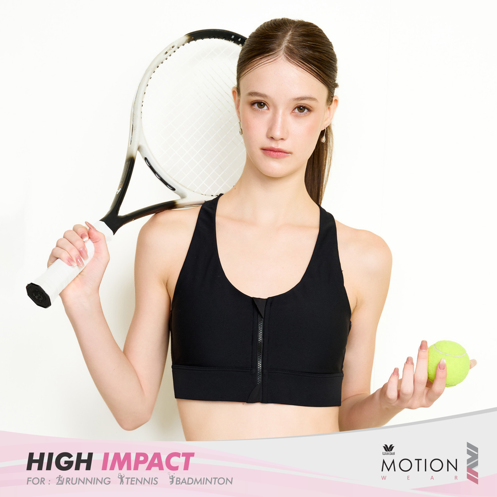 Wacoal Motion Wear บราออกกำลังกายแบบรูดซิปด้านหน้า รุ่น WR3464 สีดำ (BL)