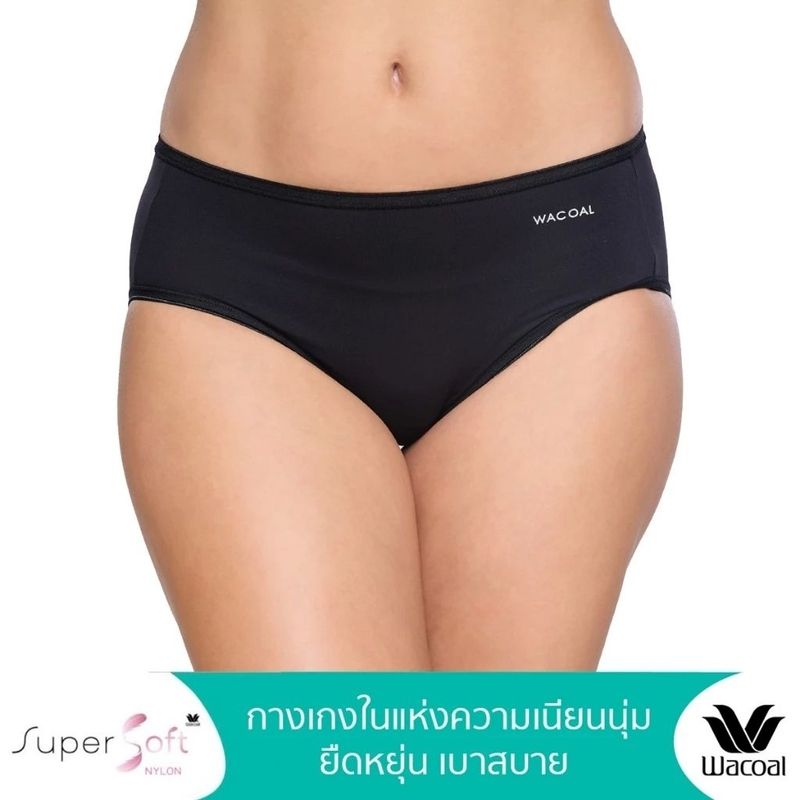 Wacoal Super Soft Nylon Half Panty กางเกงในนวัตกรรมเนียนนุ่ม รูปแบบครึ่งตัว รุ่น WU5S00H/WU3992 สีดำ (BL)