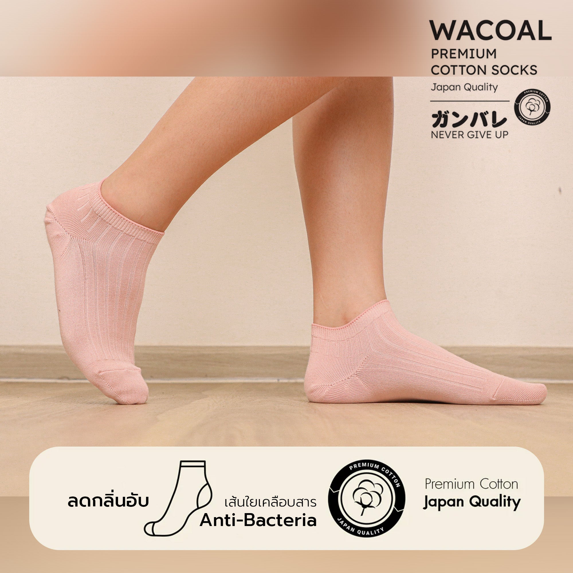 ถุงเท้าข้้อสั้น Cotton Socks Anti-bacteria รุ่น WW1106  สีชมพูดอกคาร์เนชั่น (CP)