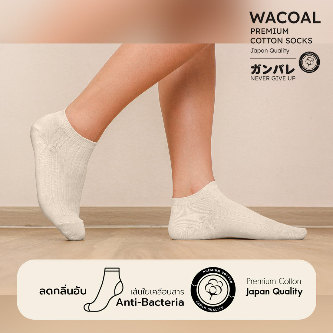 ถุงเท้าข้้อสั้น Cotton Socks Anti-bacteria รุ่น WW1106 สีขาว (WH)