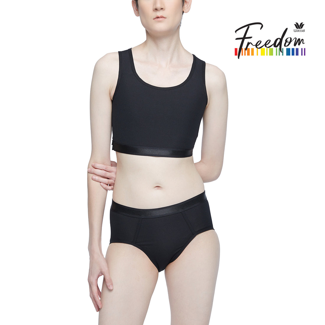 Wacoal FREEDOM Side Zip Cropped Tank Top (Tops and underwear) model WX1506+WX2601 black (BL)