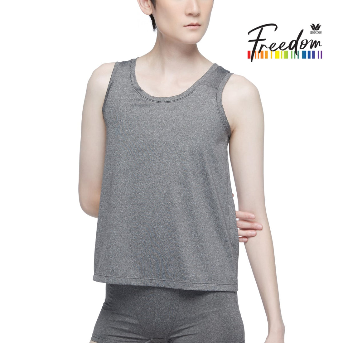 Wacoal FREEDOM Full body tank top (shirt and underwear) model WX1507+WX2602 gray and black (DG)