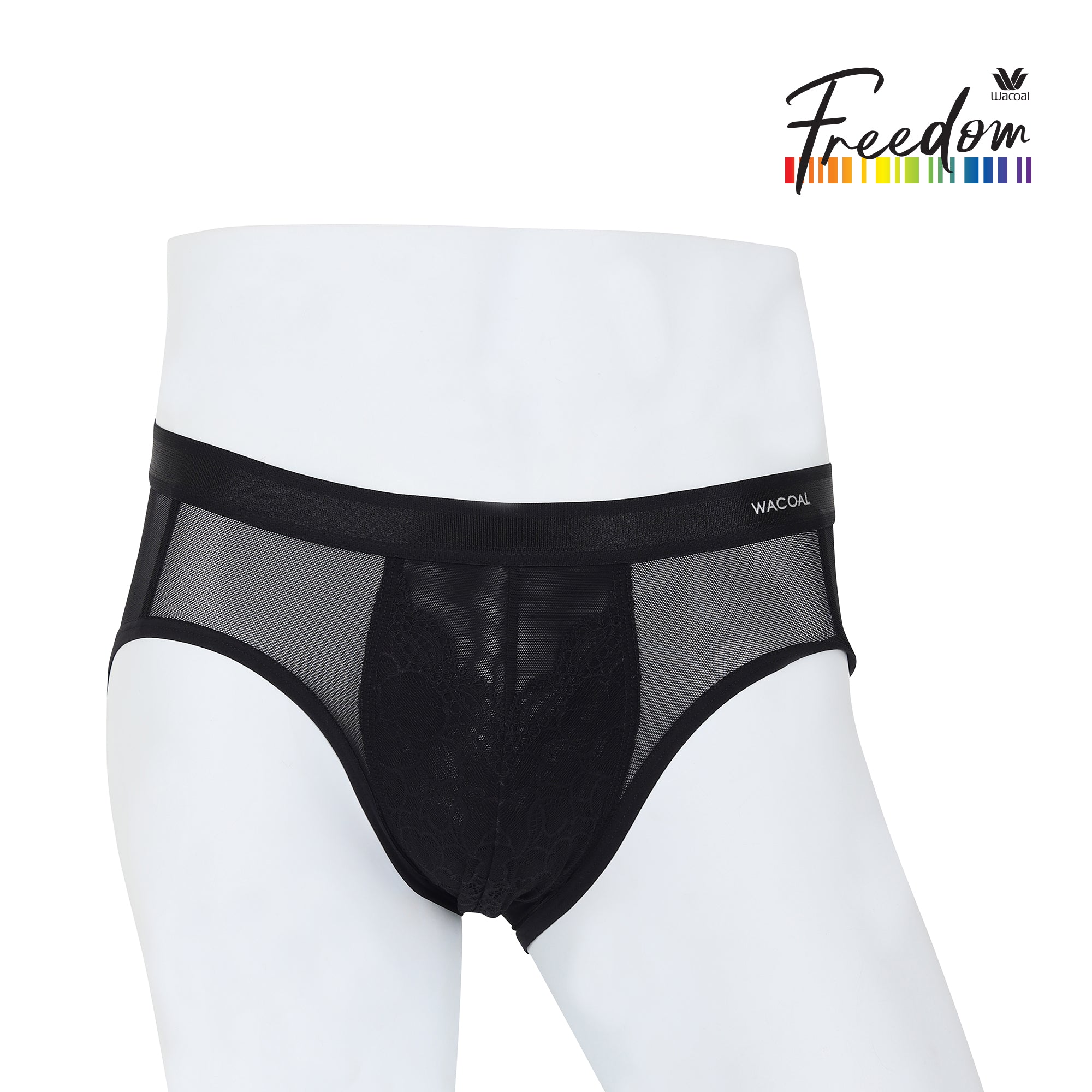 Wacoal Freedom กางเกงในชาย bikini  เรียบเนียน กระชับ ผ้าทอลายตาข่ายรุ่น WXU301 สีดำ (BL)