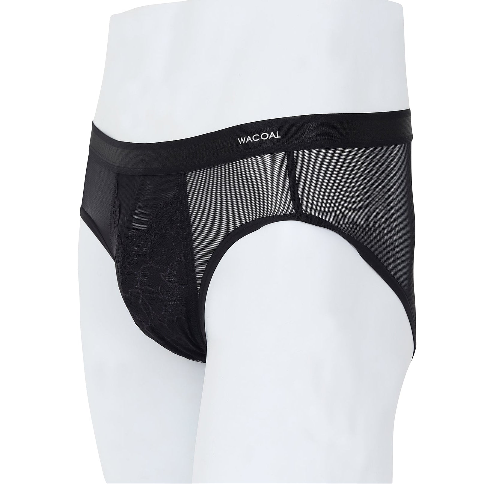 Wacoal กางเกงในผู้ชาย Bikini See-Through Lace แต่งลูกไม้ รุ่น WXU301 สีดำ (BL)