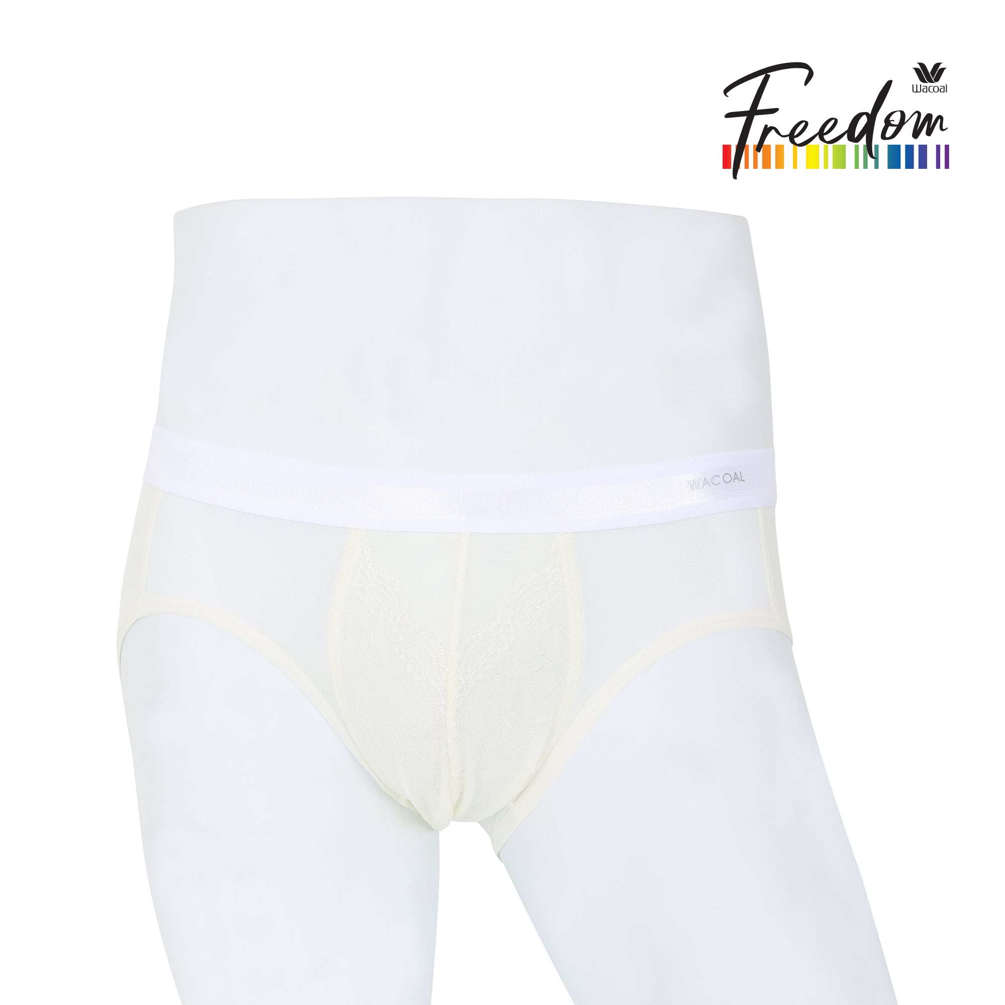 Wacoal Freedom กางเกงในชาย bikini  เรียบเนียน กระชับ ผ้าทอลายตาข่ายรุ่น WXU301 สีครีม (CR)