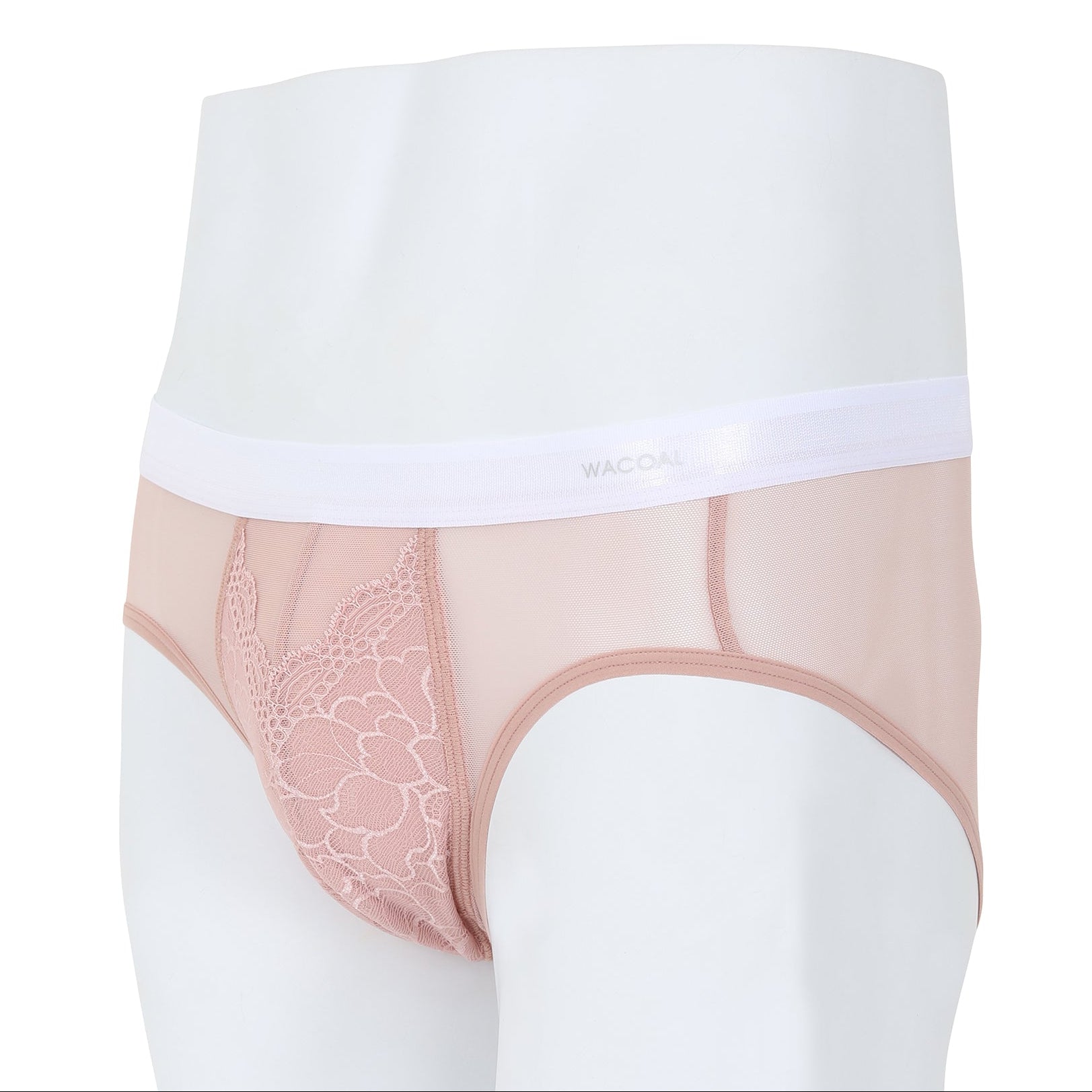 Wacoal กางเกงในผู้ชาย Bikini See-Through Lace แต่งลูกไม้ รุ่น WXU301 สีชมพูกุหลาบป่า (WR)