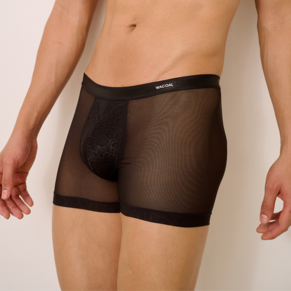 Wacoal Freedom กางเกงใน Boxer เรียบเนียน กระชับ ผ้าทอลายตาข่าย รุ่น WXU401 สีดำ (BL)