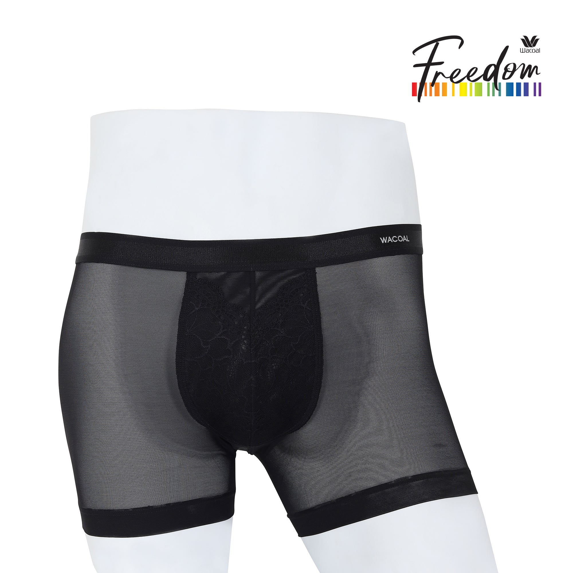 Wacoal Freedom กางเกงใน Boxer เรียบเนียน กระชับ ผ้าทอลายตาข่าย รุ่น WXU401 สีดำ (BL)