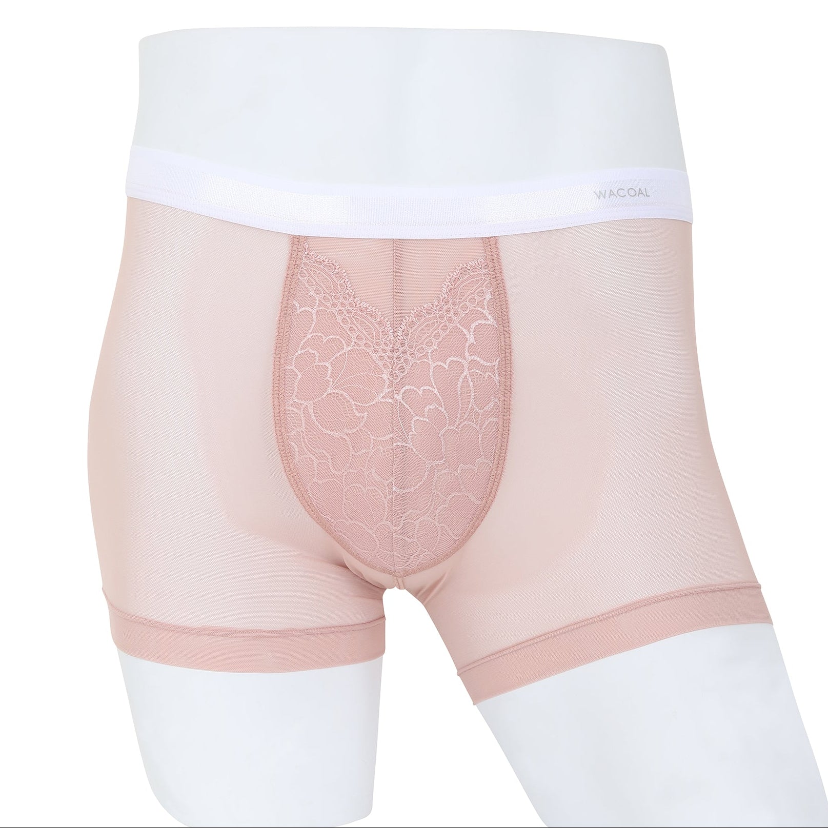 Wacaol กางเกงในผู้ชาย Boxer See-Through Lace แต่งลูกไม้ รุ่น WXU401 สีชมพูกุหลาบป่า (WR)