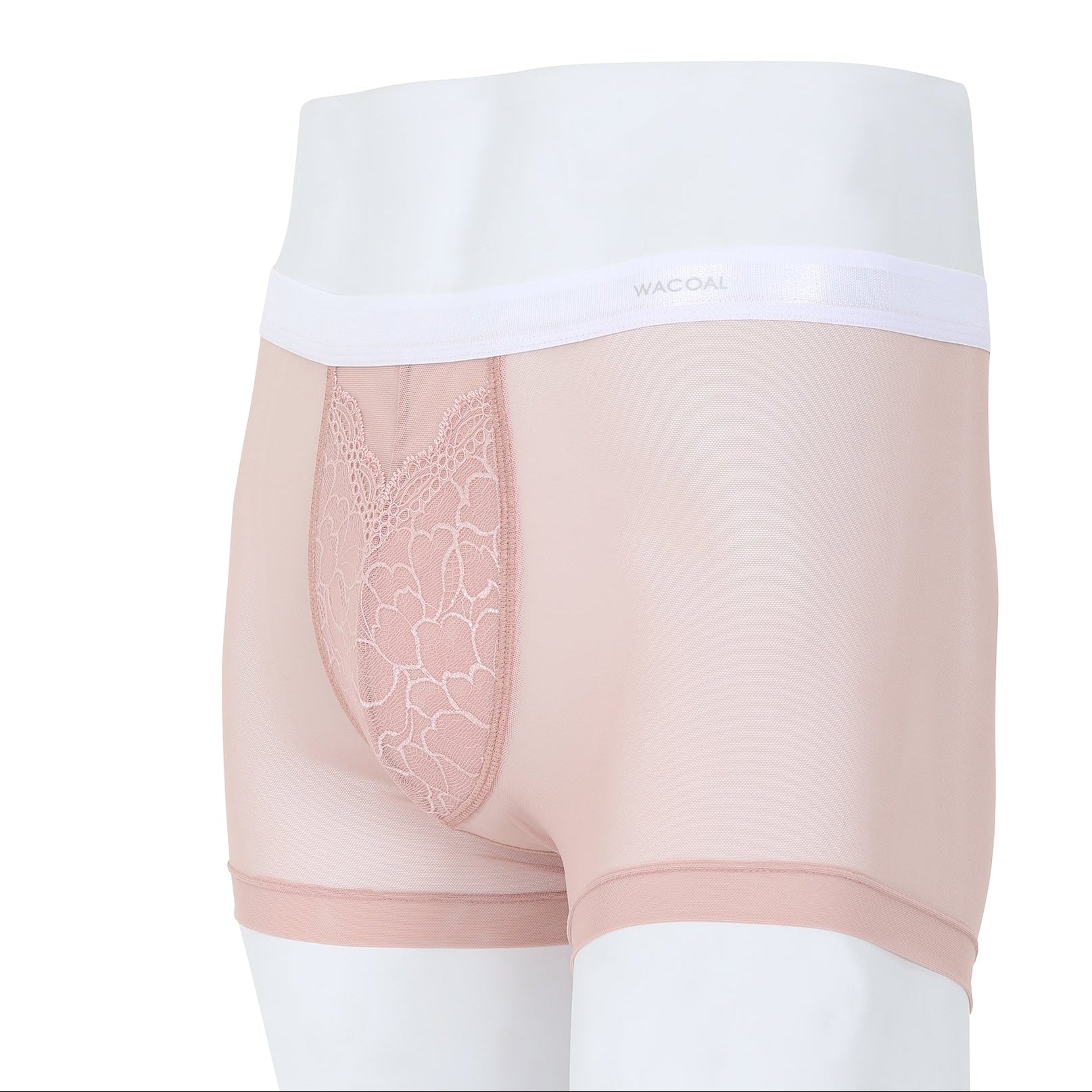 Wacaol กางเกงในผู้ชาย Boxer See-Through Lace แต่งลูกไม้ รุ่น WXU401 สีชมพูกุหลาบป่า (WR)