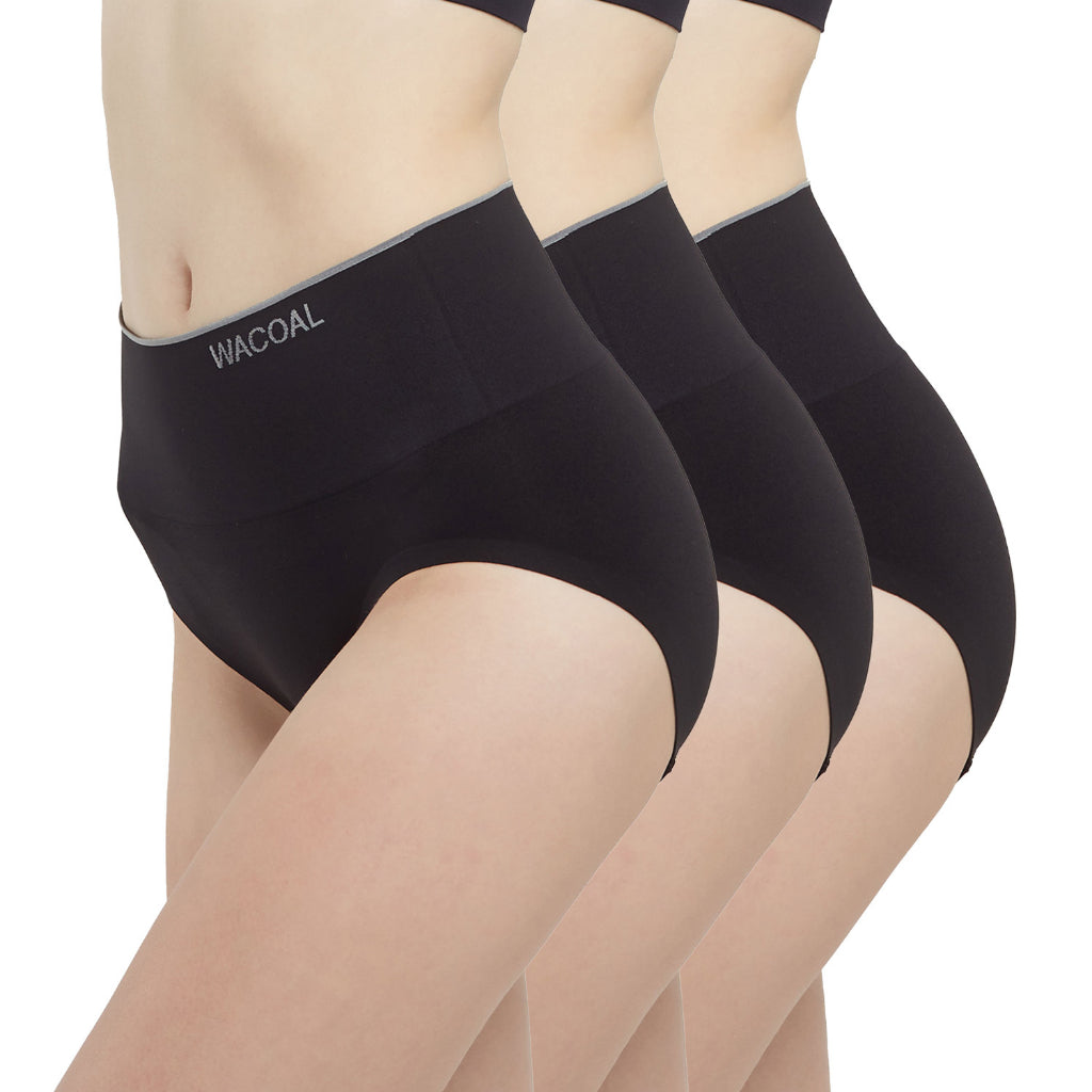 Wacoal H-fit secret support กางเกงในกระชับหน้าท้อง ไร้ตะเข็บ รูปแบบเต็มตัว Set 3 ชิ้น รุ่น WU4T98 สีดำ (BB)
