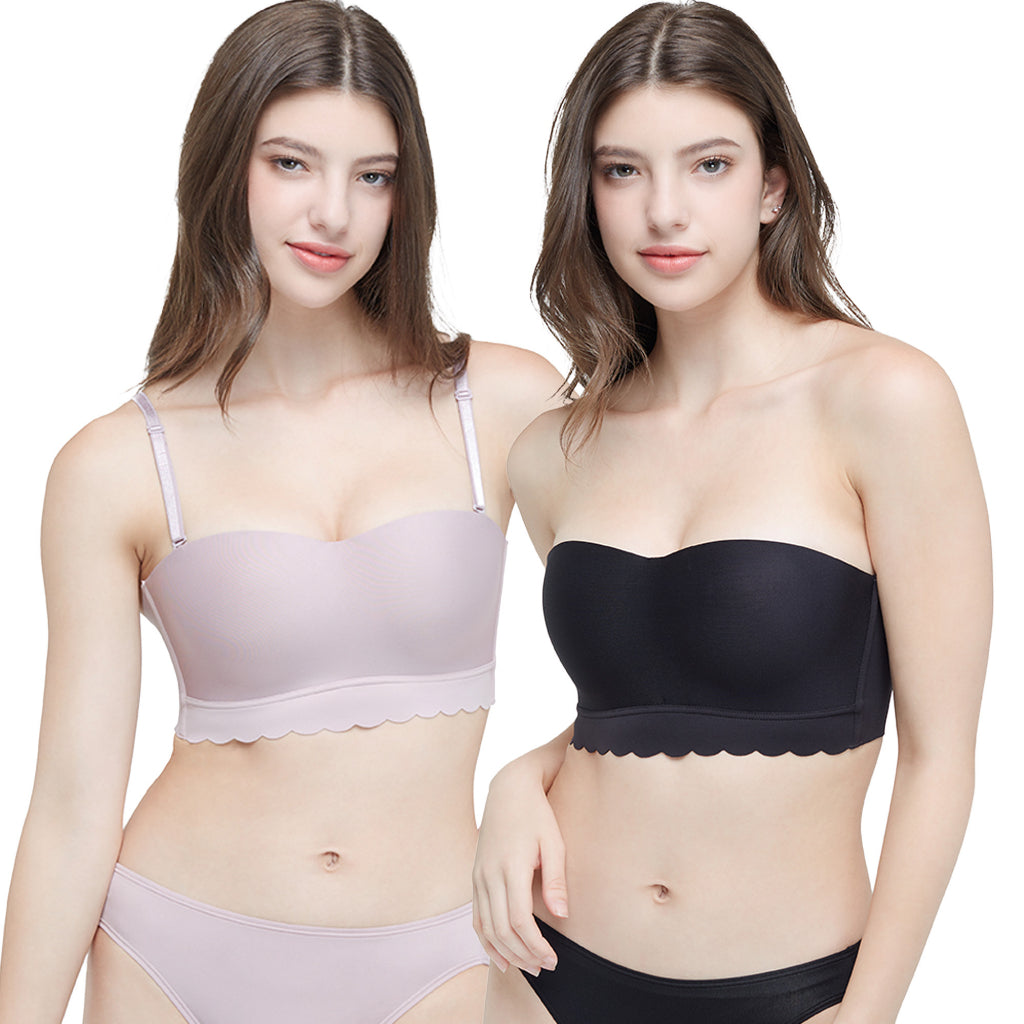 Wacoal Go Girls Smart Size Wavy Top Wacoal strapless bra, 2 pieces, model WB3Y31/WB3231, black (BL)-pink (PI)