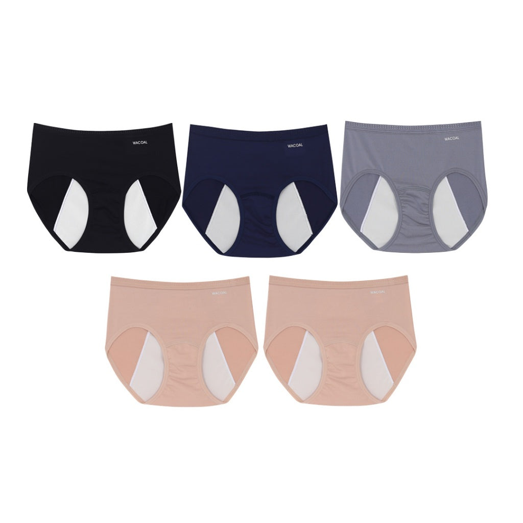 Wacoal Hygieni Night nighttime sanitary underwear Full body model, Set of 5 pieces, model WU5F01, assorted colors (flesh-black-gray-blue)