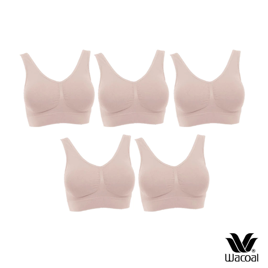 Wacoal Seamless Bra เซ็ต 5 ชิ้น บราสวมหัว ไร้โครง ไร้ตะเข็บ รุ่น WH9C24/WH9524 สีเบจ (BE)