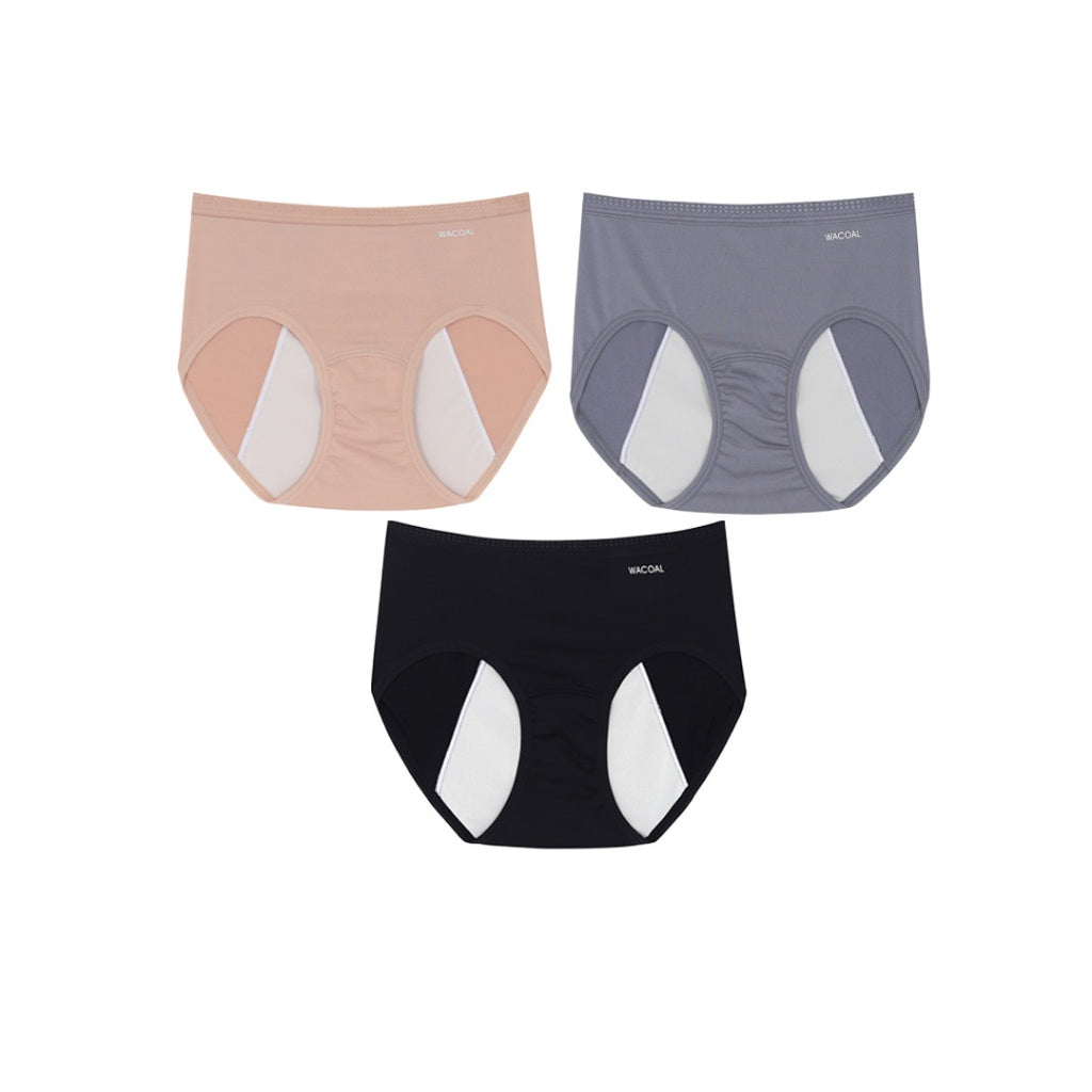 Wacoal Hygieni Night nighttime sanitary underwear Full body model, Set of 3 pieces, model WU5T01, assorted colors (flesh-black-gray)