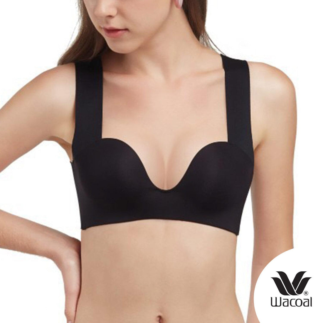 Wacoal Go Girls ML XL Wacoal Seamless Bra Push Up Comfortable Model WB3Y27 Black (BL)