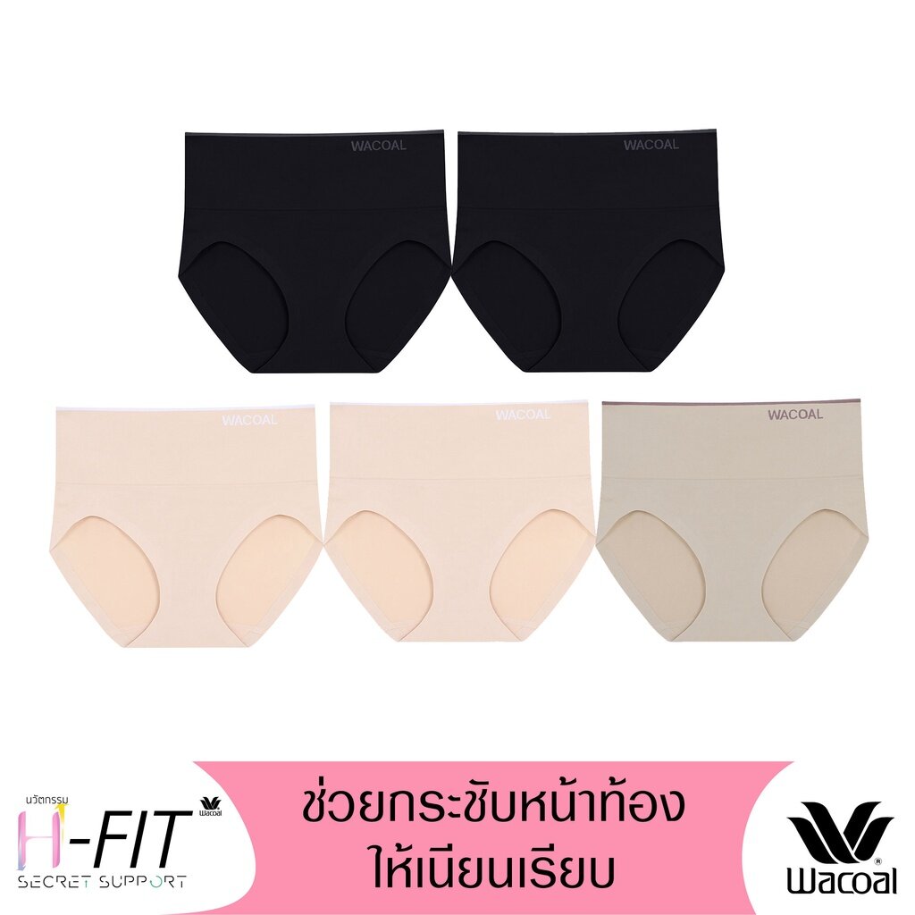 Wacoal H-fit secret support seamless underwear, full shape, Set of 5 pieces, model WU4F98, assorted colors (black 2-beige 2-ovaltine 1)