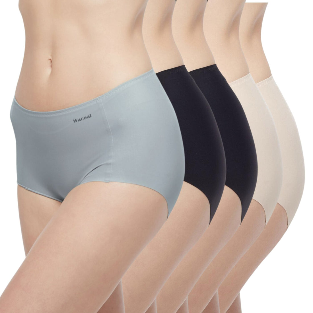 Wacoal Oh my nudes panty seamless underwear, smooth, full body, set of 5 pieces, model WU4F99, assorted colors (beige 2-black 2-gray 1)