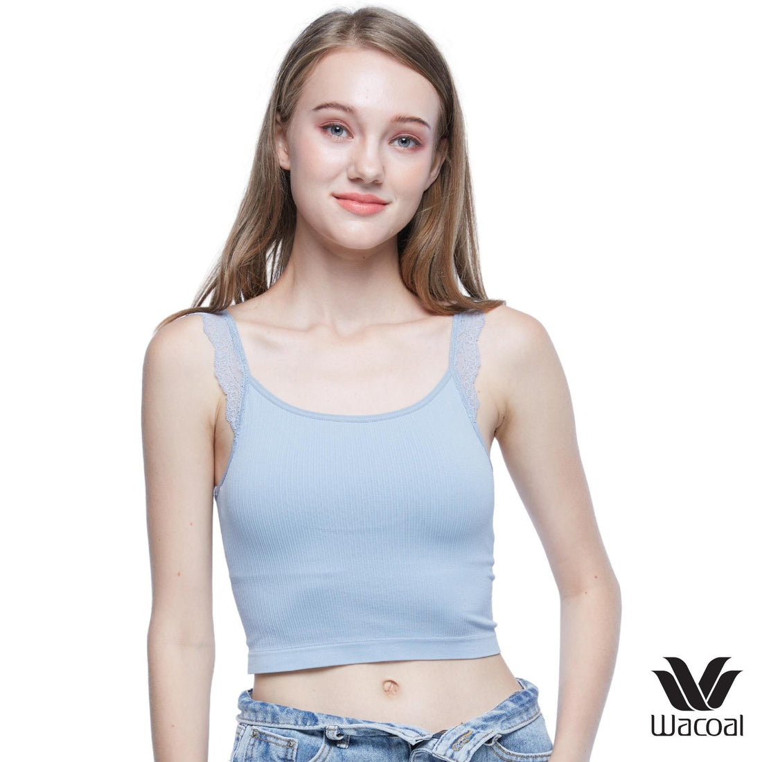 Wacoal Mood Comfy, backless camisole, built-in bra, decorated with lace, Wacoal Mood, model WH4M05, gray (GY)