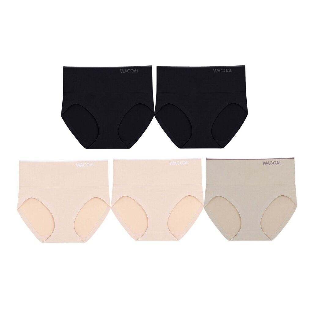 Wacoal H-fit secret support seamless underwear, full shape, Set of 5 pieces, model WU4F98, assorted colors (black 2-beige 2-ovaltine 1)