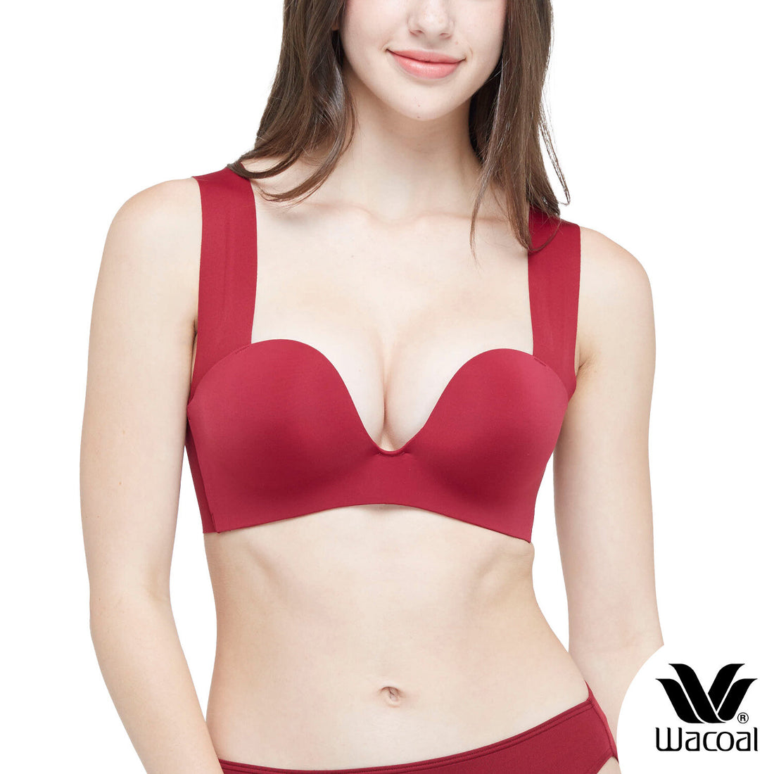 Wacoal Go Girls ML XL Wacoal Wire Free Bra Push Up Comfortable Model WB3Y27 Cherry Red (CH)