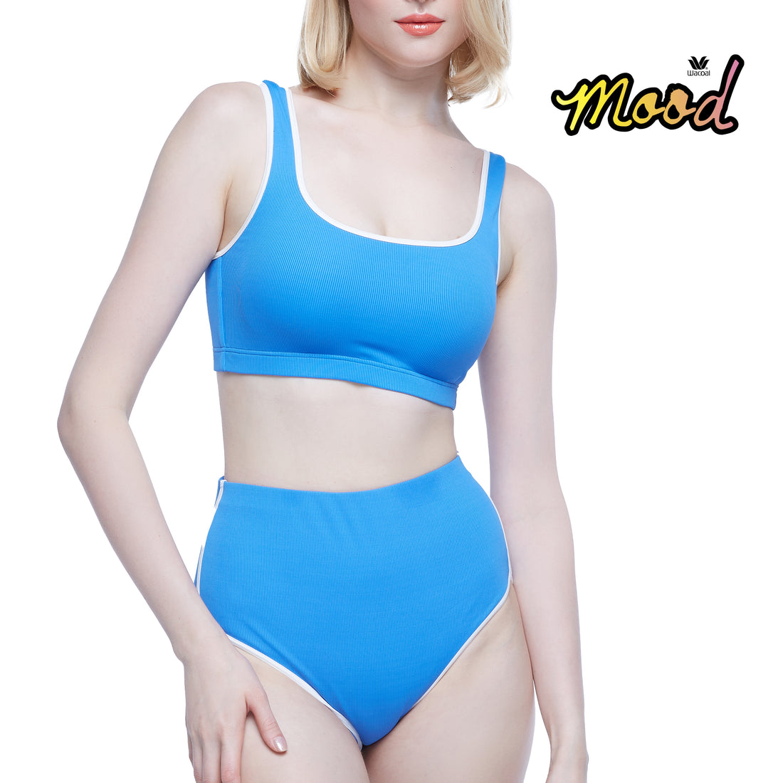 Wacoal Mood Set Beach &amp; Bra Swimwear Set (Tops and pants) model MM1U02 + MM6U02 blue color (CU)
