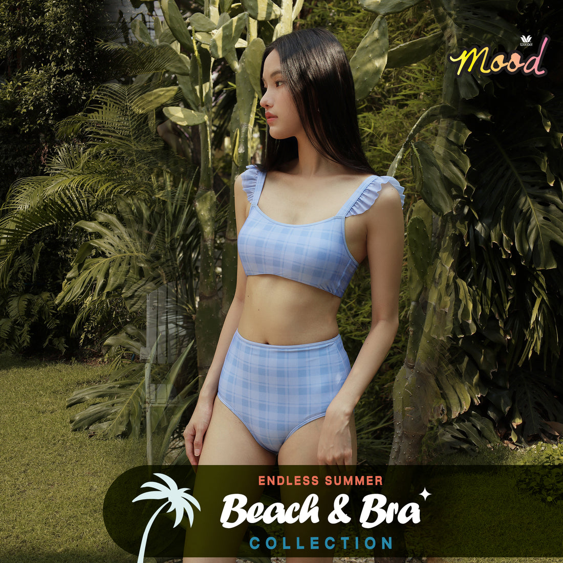Wacoal Mood Set Beach &amp; Bra Set of swimwear (top and pants) model MM1U05 + MM6U05 light blue (LS)