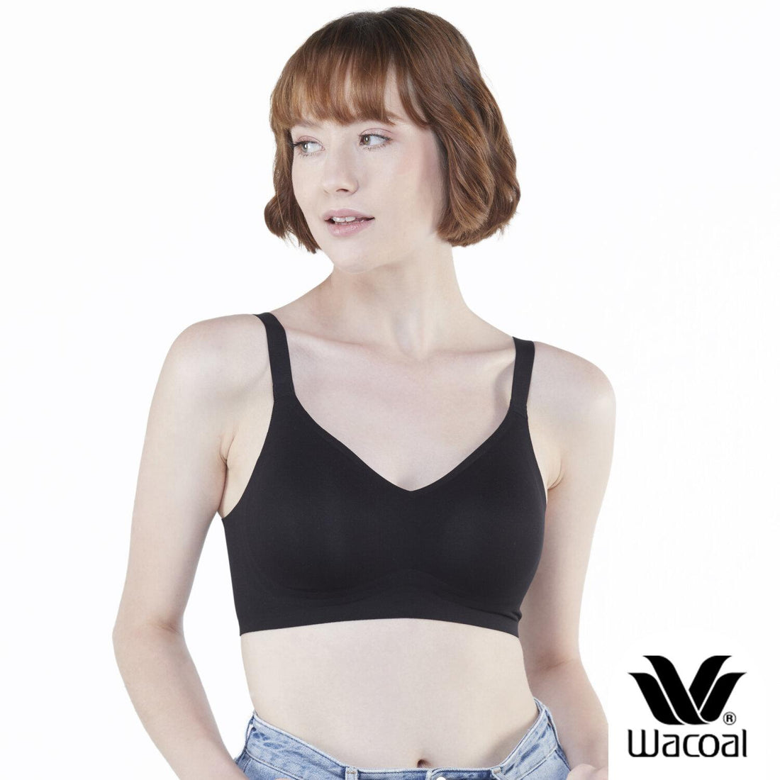 Wacoal Go Girls Jelly Bra Wacoal bra without frame, elastic, firm, lock the chest, model WB3Y28, black (BL)