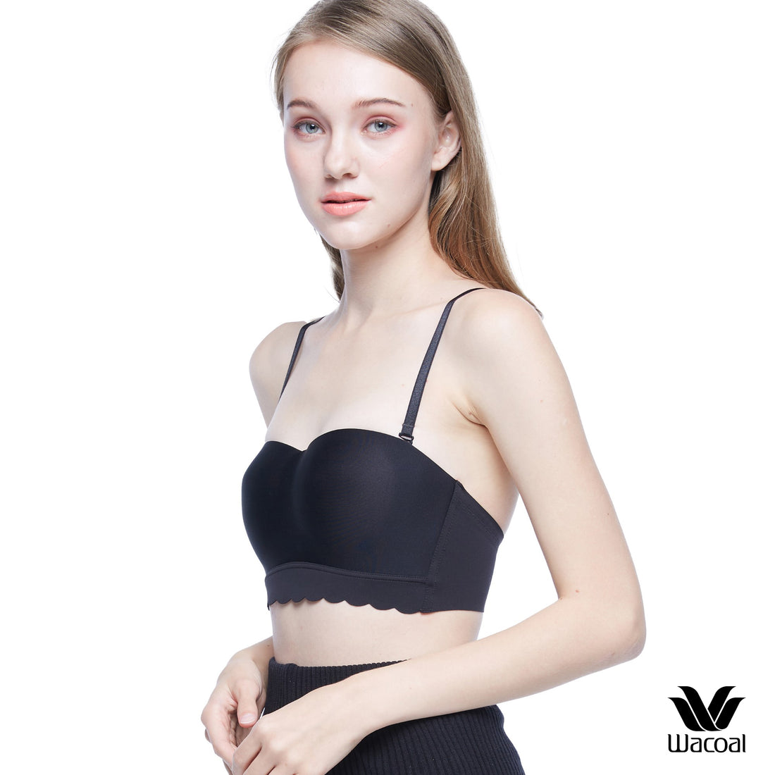 Wacoal Go Girls Smart Size Wavy Top Wacoal strapless bra, comfortable fitting, model WB3Y31, black (BL)