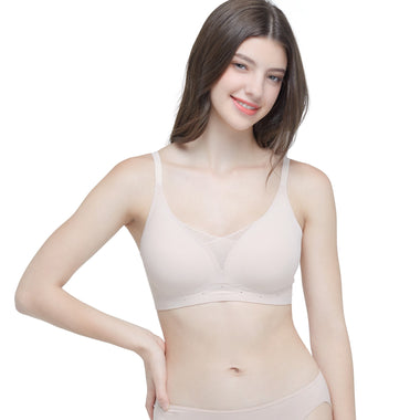 Wacoal smooth underwear set, wireless bra, Smart Size, padded foam, model WB3Y32, beige (BE)