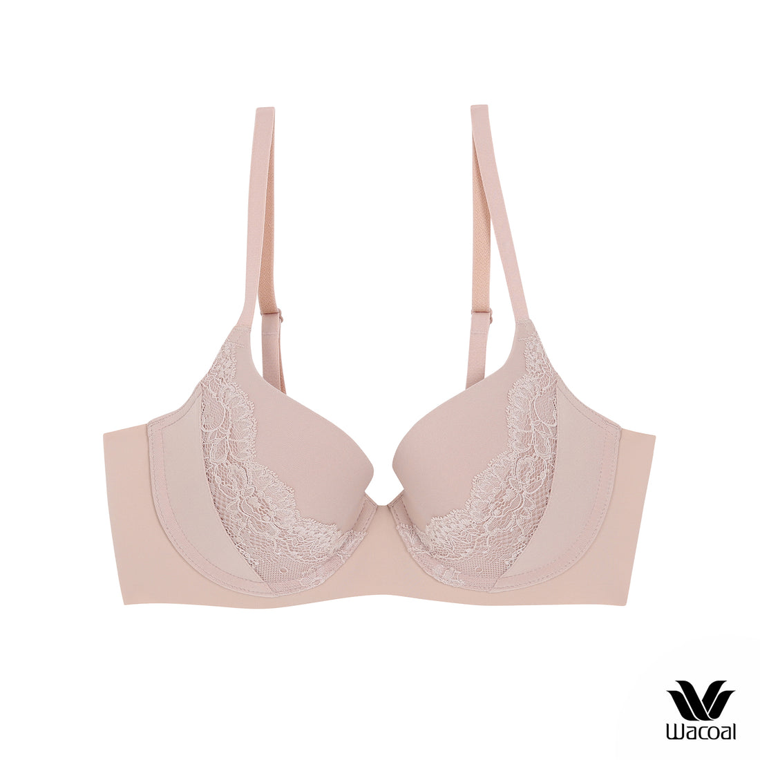 Wacoal Seamless Bra วาโก้บรามีโครง แต่งลายลูกไม้ เสริมฟองน้ำบาง 8 มม. WB5P33 สีเบจ (BE)