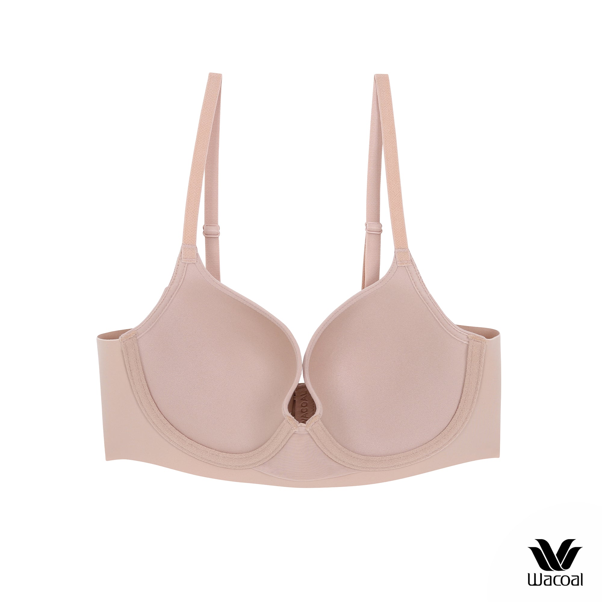 Wacoal Seamless Bra วาโก้บรามีโครง แต่งลายลูกไม้ เสริมฟองน้ำบาง 8 มม. WB5P33 สีเบจ (BE)