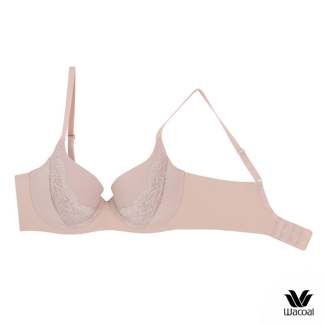 Wacoal Seamless Bra วาโก้บรามีโครง แต่งลายลูกไม้ เสริมฟองน้ำบาง 8 มม. WB5P33 สีเบจ (BE)