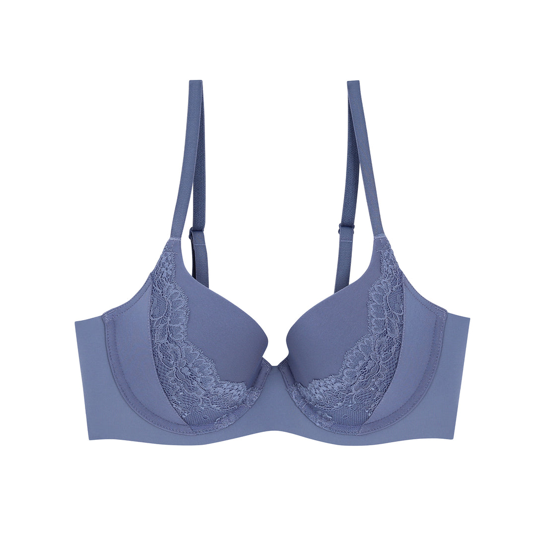 Wacoal Seamless Bra วาโก้บรามีโครง แต่งลายลูกไม้ เสริมฟองน้ำบาง 8 มม. WB5P33 สีน้ำเงิน (BU)