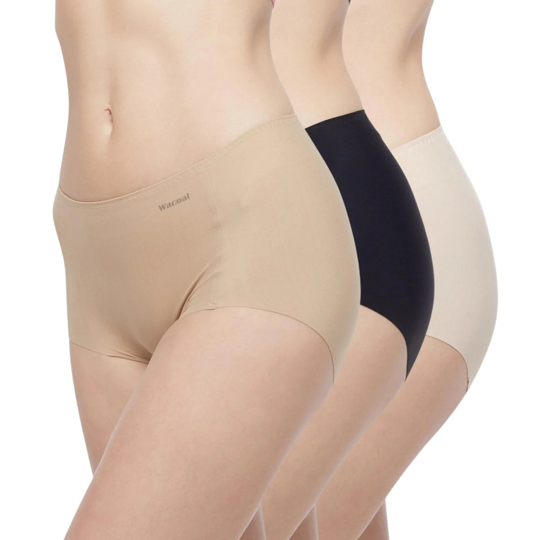 Wacoal Oh my nudes panty Seamless underwear, smooth, full body, set of 3 pieces, model WU4T99, assorted colors (beige-black-ovaltine).